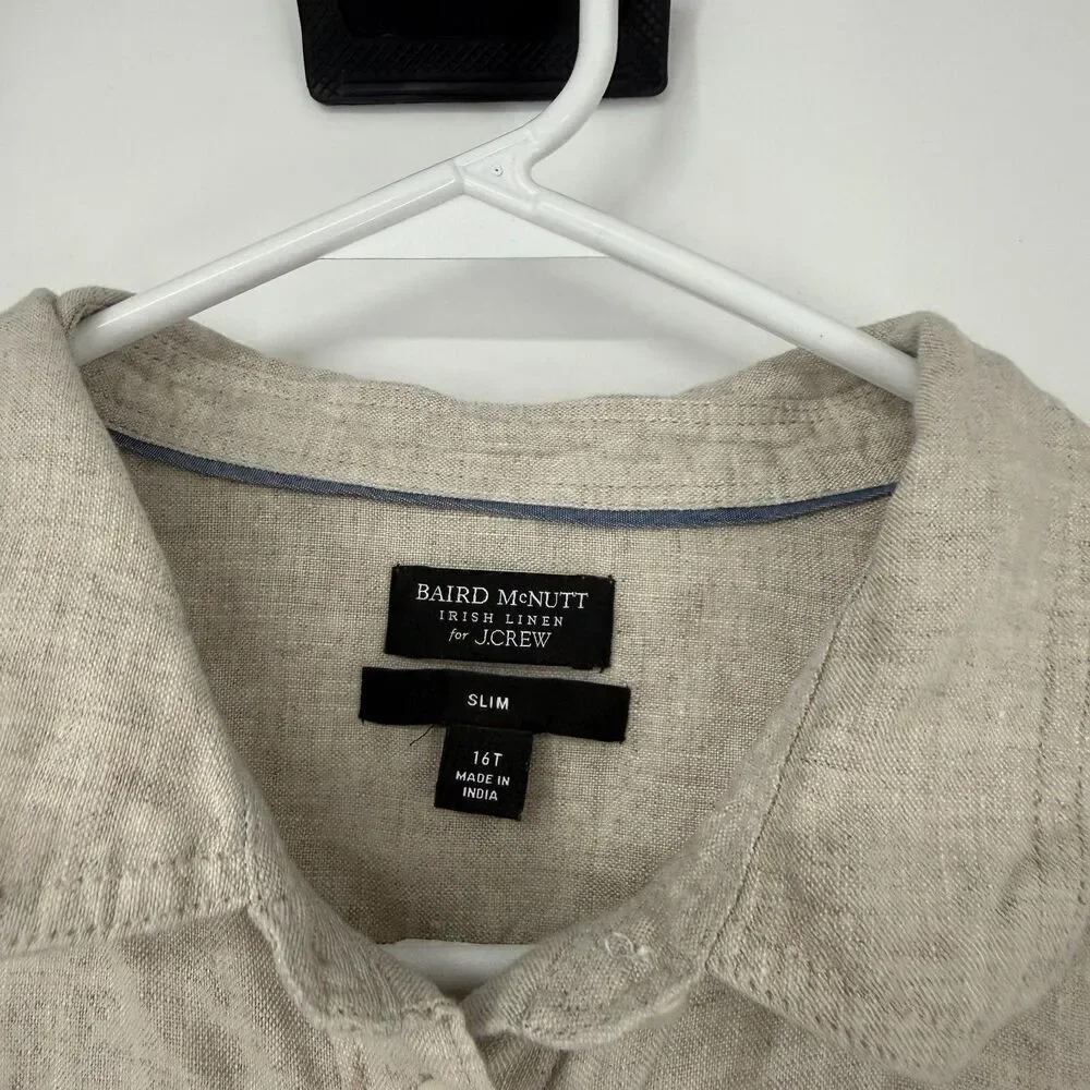 J.Crew Baird McNutt Irish Linen Shirt Beige Button Up Slim Capsule Size 16 TALL